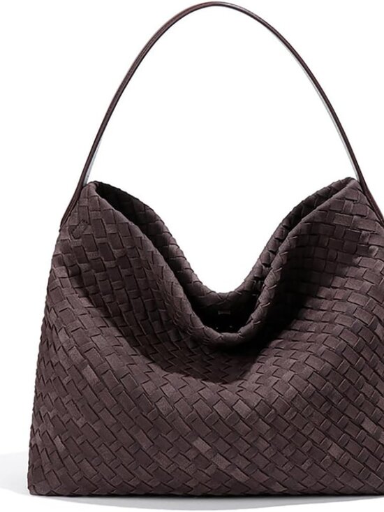 Handbags - Women's Braided Suede Tote Bags Slouchy Shoulder Bag Trendy Crescent Satchel Pur